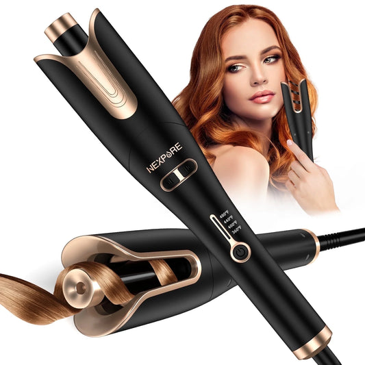Curling Iron, Professional Automatic Hair Curler with 1" Large Rotating Barrel, Gold