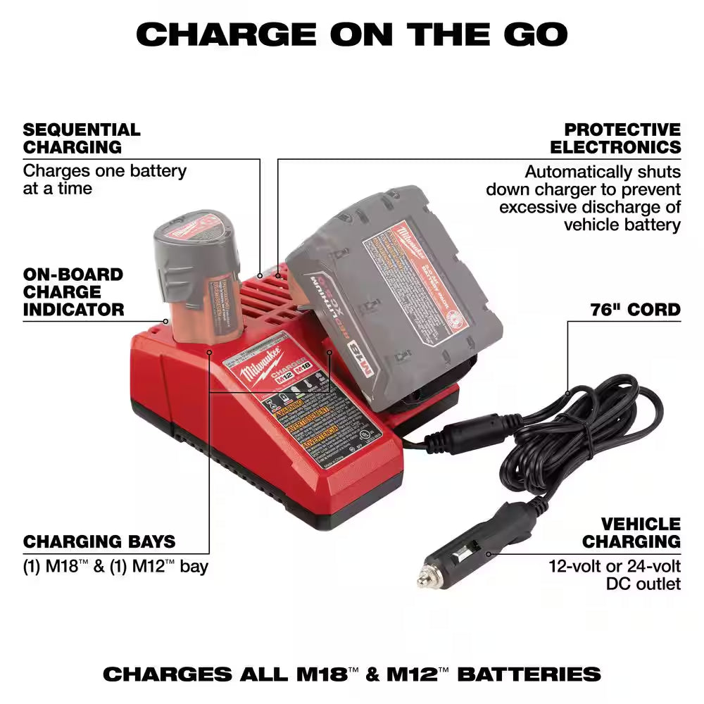 Power Up Anywhere: M12 & M18 Multi-Voltage 12V/18V Lithium-Ion Vehicle Battery Charger