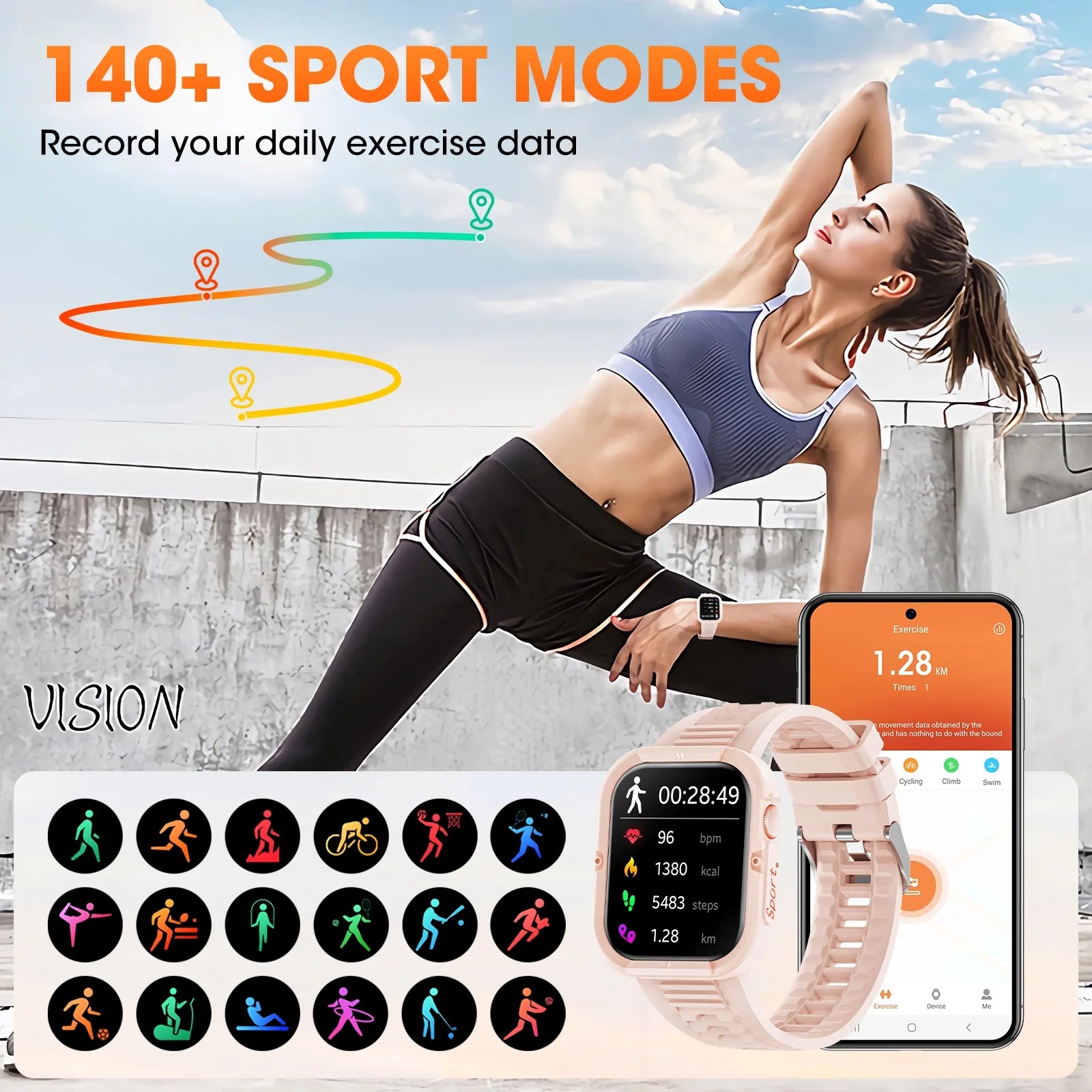1.85 Inch Smart Watch for Women, Pink