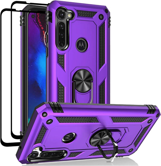 Moto G Stylus (2020) Case, Moto G Pro (2020) Case, with Tempered Glass Screen Protectors, Ring Kickstand Car Mount Shockproof Cover Case for Motorola Moto G Stylus/Pro, Purple