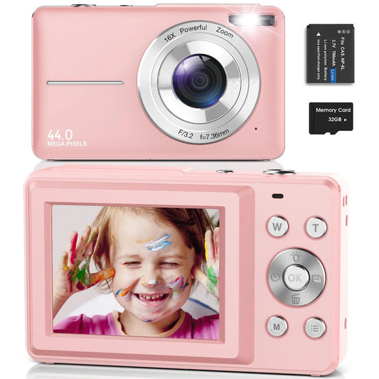 44MP Photo & 16X Digital Zoom Digital Camera for Summer, 1080P Digital USB Charging Cameras with 32GB Memory Card, Suitable for Camera Novices, Digital Camera for Photos, Easy Operation & Portable Camera, Back to School Gifts