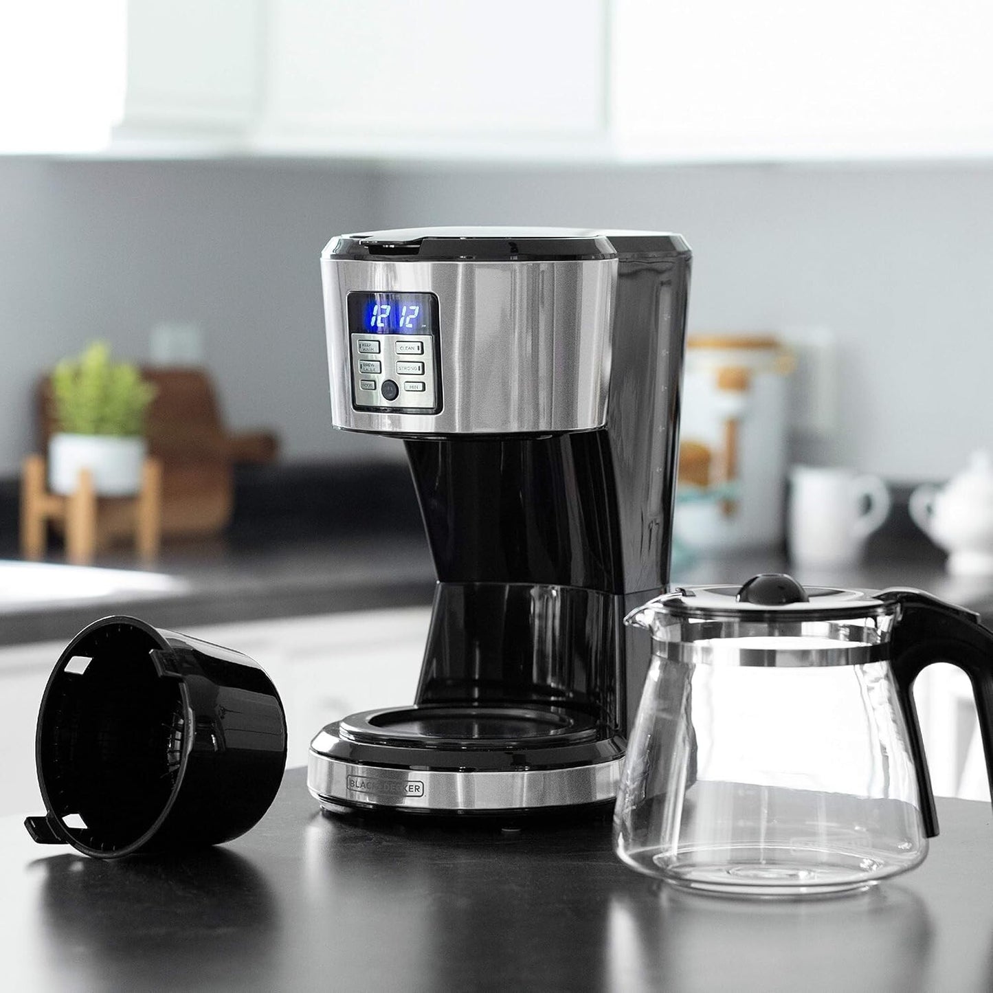Experience Bold Flavor with the Programmable 12-Cup Coffee Maker Featuring Exclusive Vortex Technology in Sleek Silver