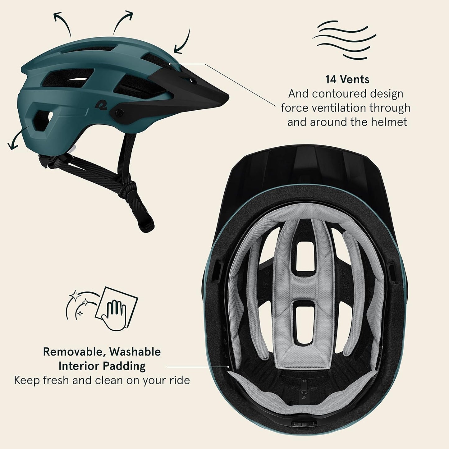 Rowan Mountain Bike Helmet for Adults - MTB Style with Removable Visor and EPS Foam Interior for Men & Women – Adjustable Size, Lightweight & Breathable