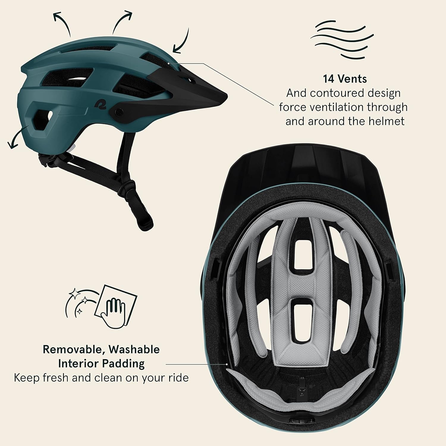 Rowan Mountain Bike Helmet for Adults - MTB Style with Removable Visor and EPS Foam Interior for Men & Women – Adjustable Size, Lightweight & Breathable
