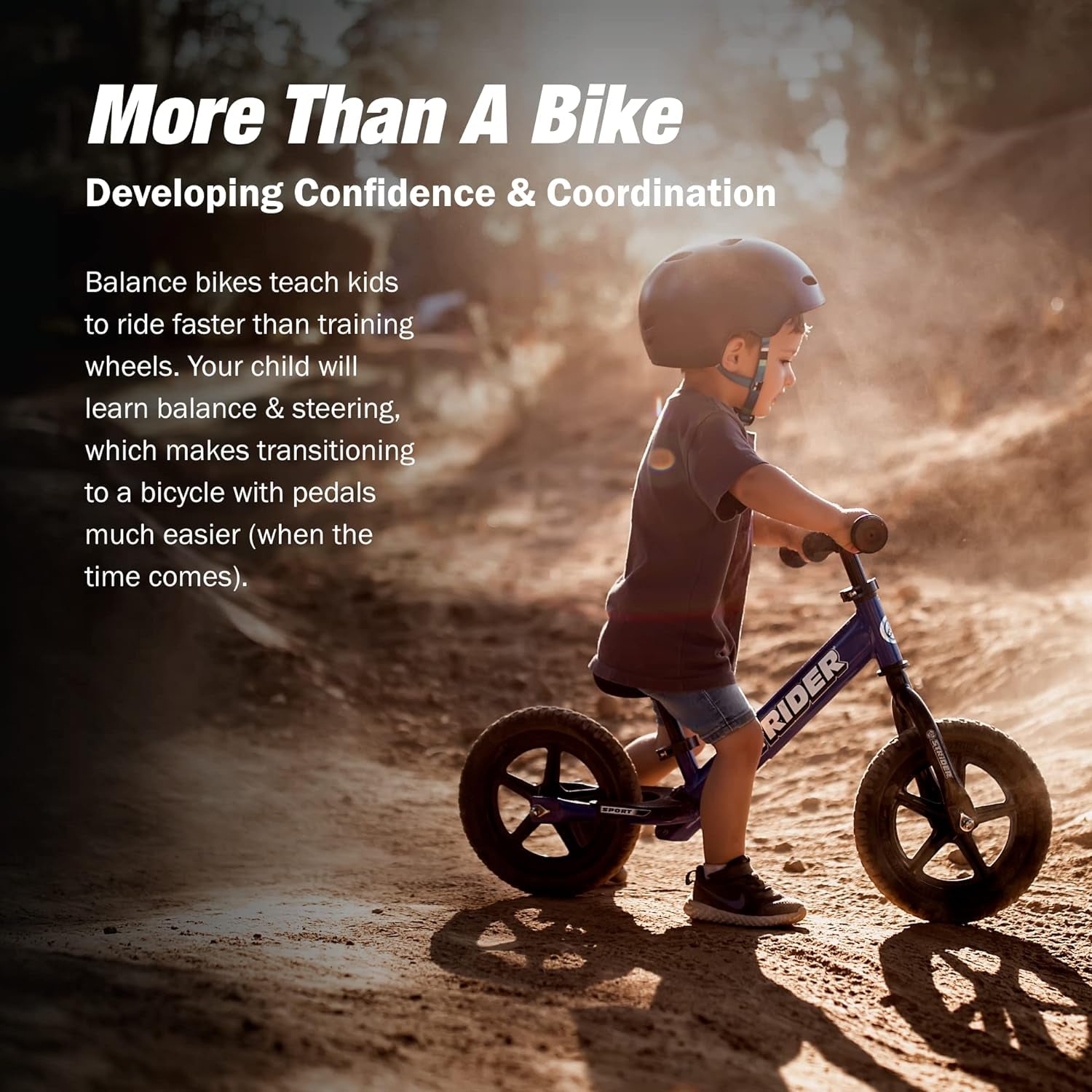 12” Sport Bike - No Pedal Balance Bicycle for Kids 1 to 4 Years - Includes Safety Pad, Padded Seat, Mini Grips & Flat-Free Tires - Tool-Free Assembly & Adjustments