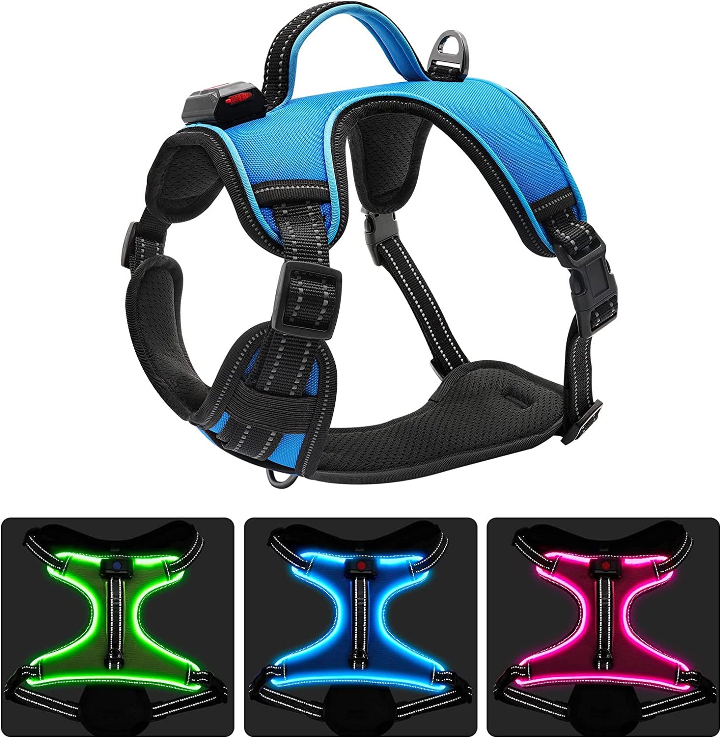 Illuminate Your Dog's Adventures with the LED Dog Harness - Adjustable, Reflective, and Comfortable for Large Dogs in Blue