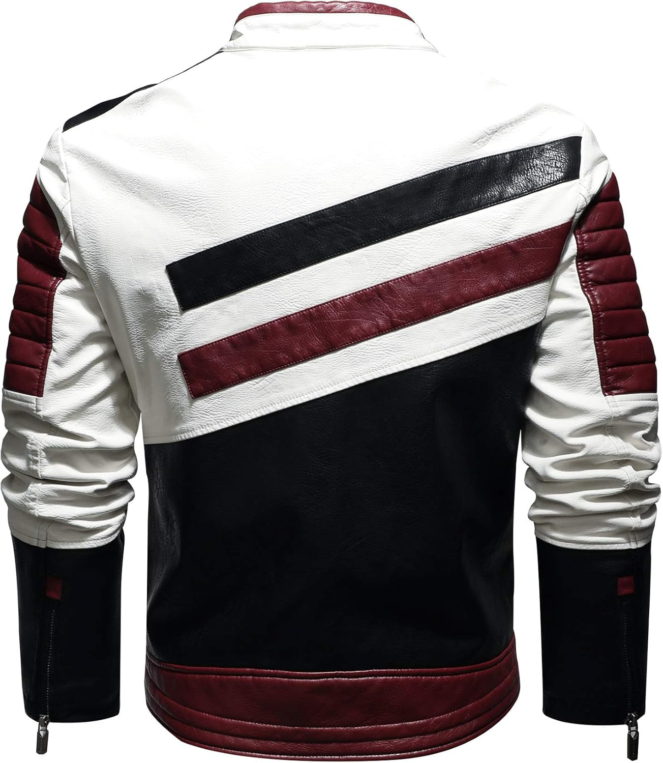Stand-Up Collar Men'S Motorcycle Leather Motorcycle Racing Suit Color-Blocking PU Simulation Leather Jacket