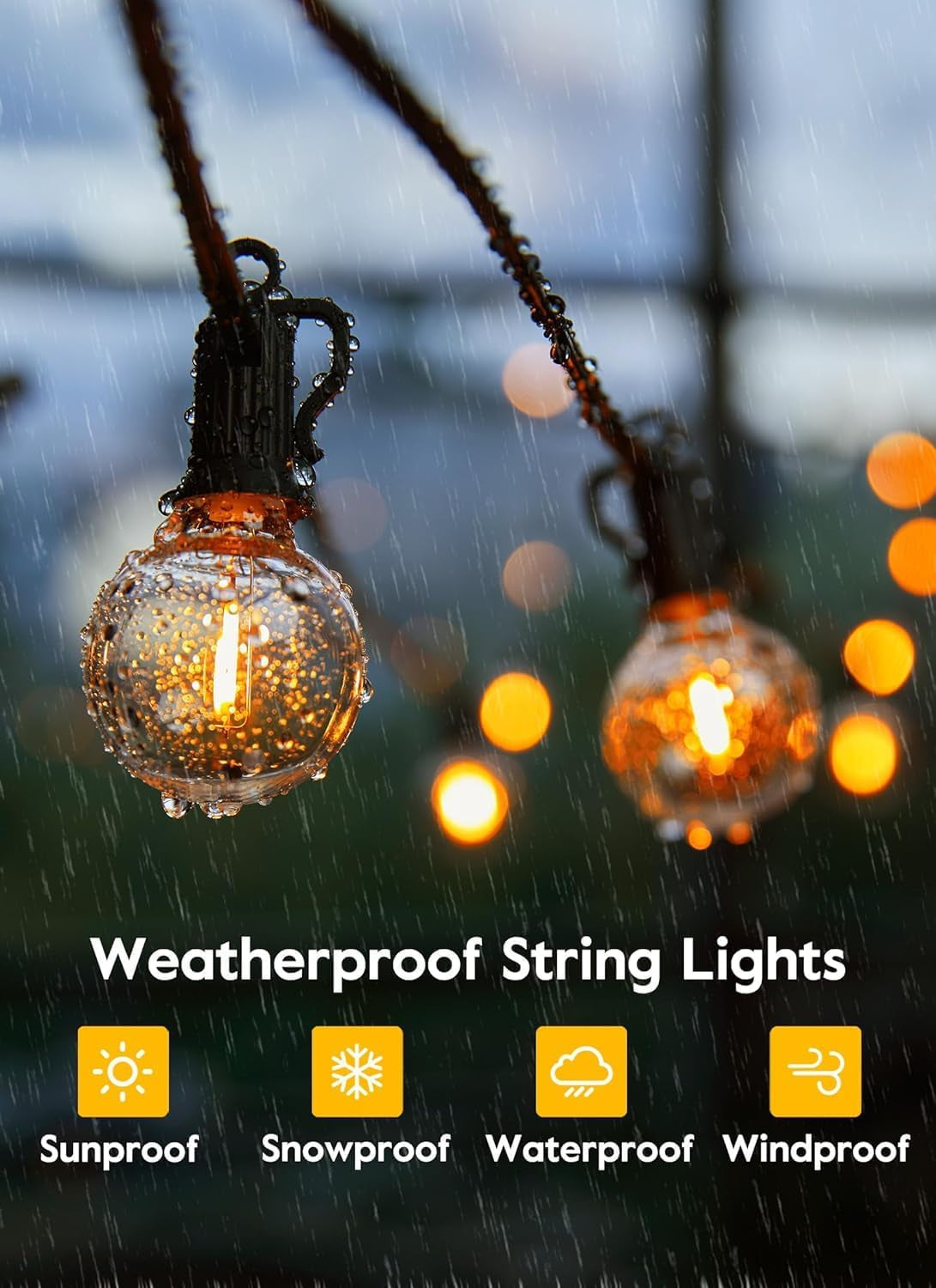 Illuminate Your Outdoor Spaces with 38Ft Waterproof String Lights - Remote-Controlled LED Bulbs for Perfect Ambiance
