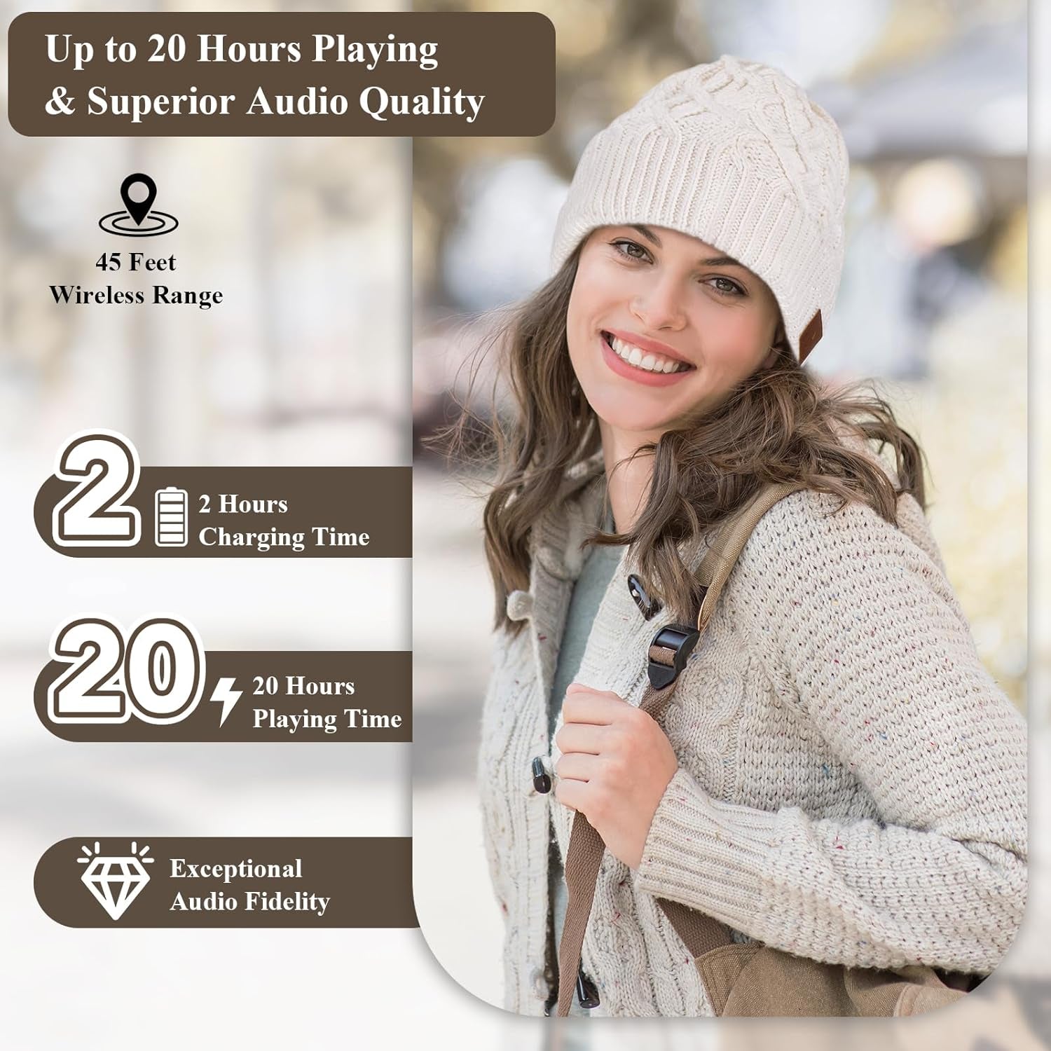 🎧❄️ Stay cozy and connected this winter with our Bluetooth Beanie! Perfect for everyone Stylish hat features a double-layer wool lining and an impress 20 hours of playtime. Christmas stocking, Thankssgiving gifts! 🧣🎁 #BluetoothBeanie #Winter #GiftIdeas