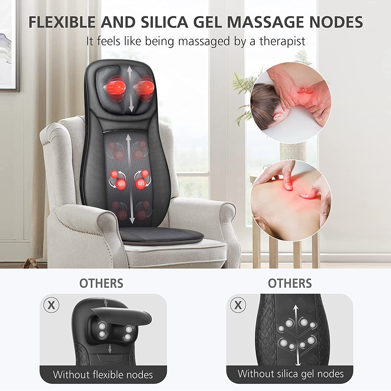 Shiatsu Neck & Back Massager with Heat, Full Back Kneading Shiatsu or Rolling Massage, Massage Chair Pad with Height Adjustment, Back Massager for Neck and Shoulder