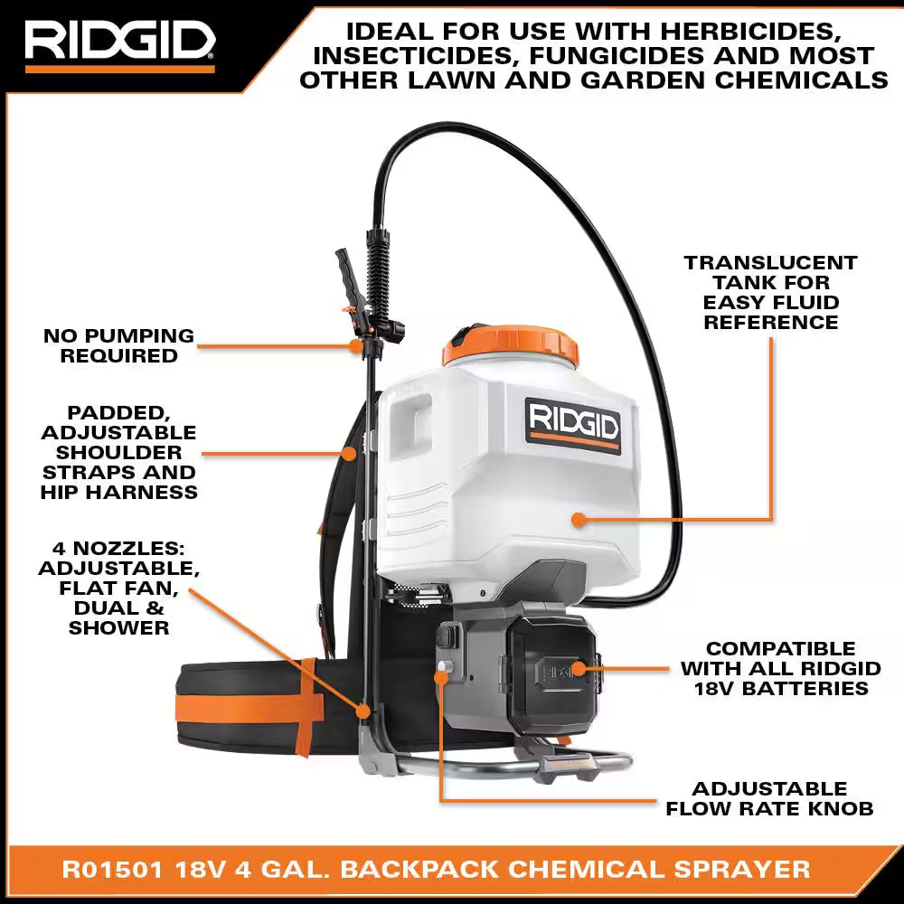 Elevate Your Lawn Care with the 18-Volt Cordless 4 Gallon Backpack Chemical Sprayer – Complete with 2.0Ah Battery and Charger