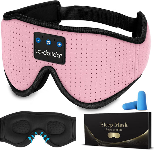 Sleep Mask with Bluetooth Headphones, 3D Sleep Headphones Bluetooth Sleep Mask Breathable Sleeping Headphones for Side Sleepers Best Gift and Travel Essential (Pink)