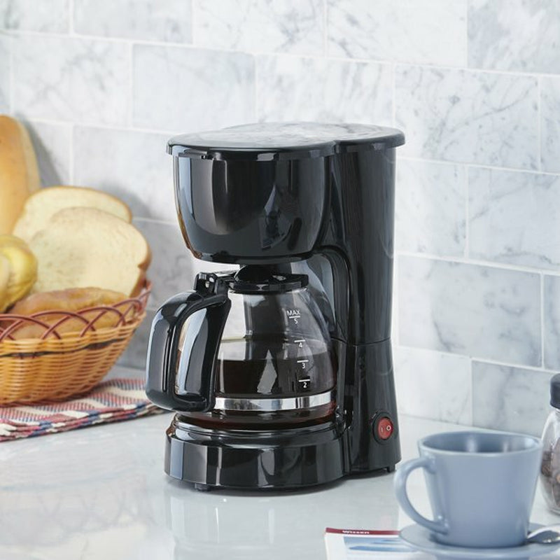 Brew Your Perfect Morning: 5-Cup Black Coffee Maker with Auto Keep Warm Feature and Removable Filter Basket