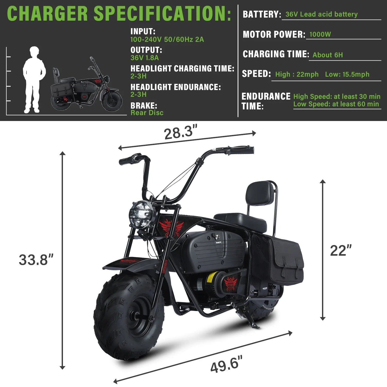 Powered Motorcycle Mini Bike for Kids, 36V Battery,1000W Motor Electric Dirt Bike, Camo