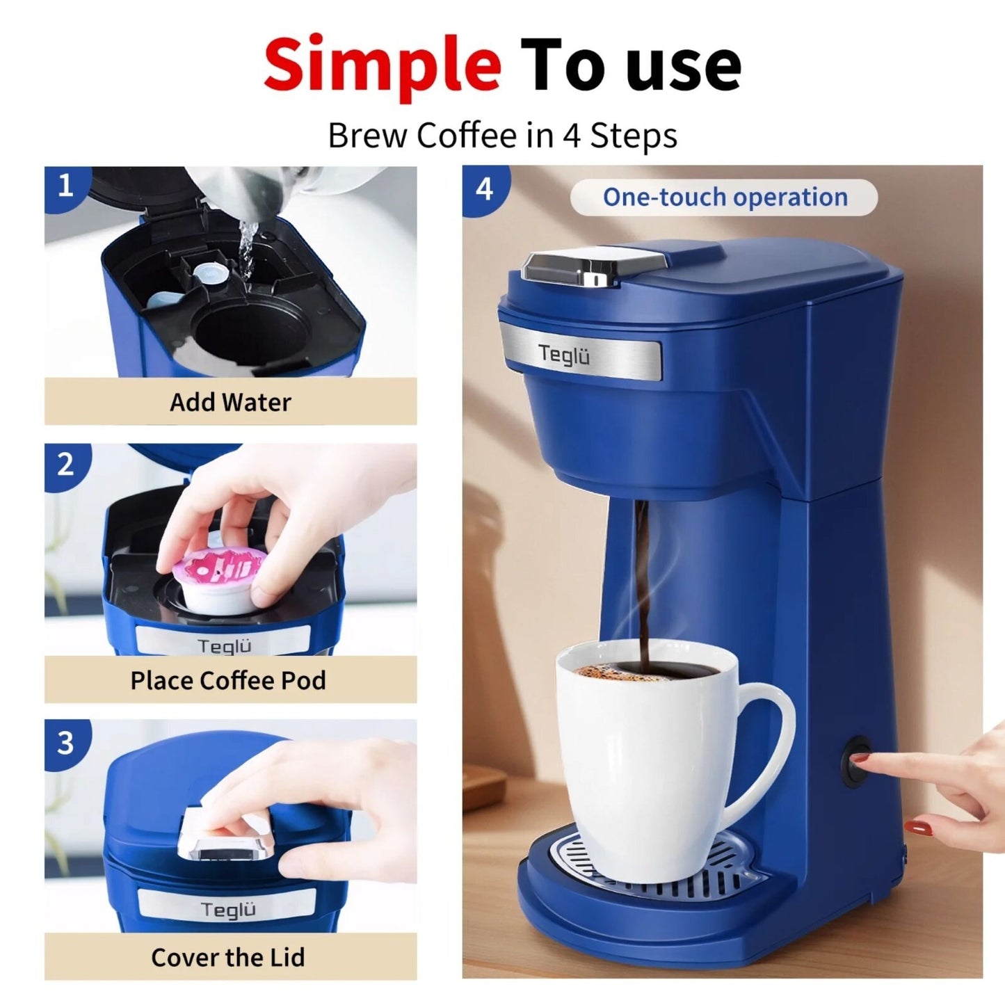Brew Your Perfect Cup with the Mini K Cup Coffee Maker - Versatile Ground Coffee Machine in Stylish Blue