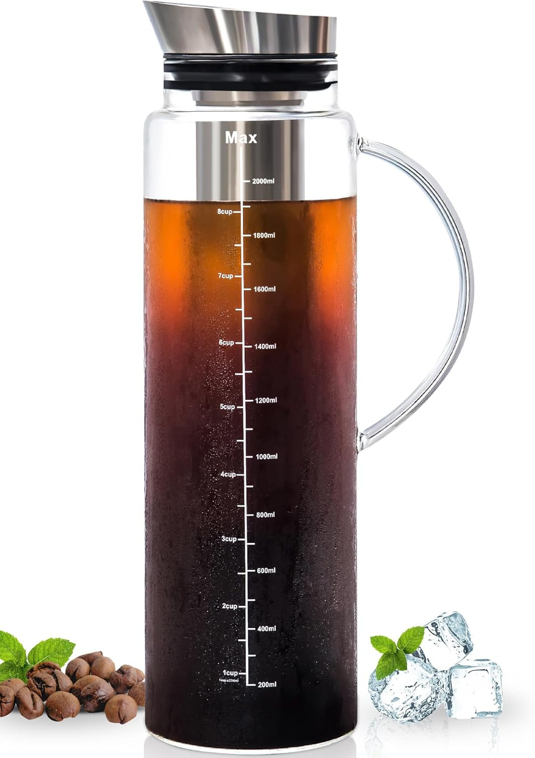 Brew Café-Quality Iced Coffee at Home with the Airtight 51Oz Cold Brew Coffee Maker - Durable Borosilicate Glass & Stainless Steel Filter