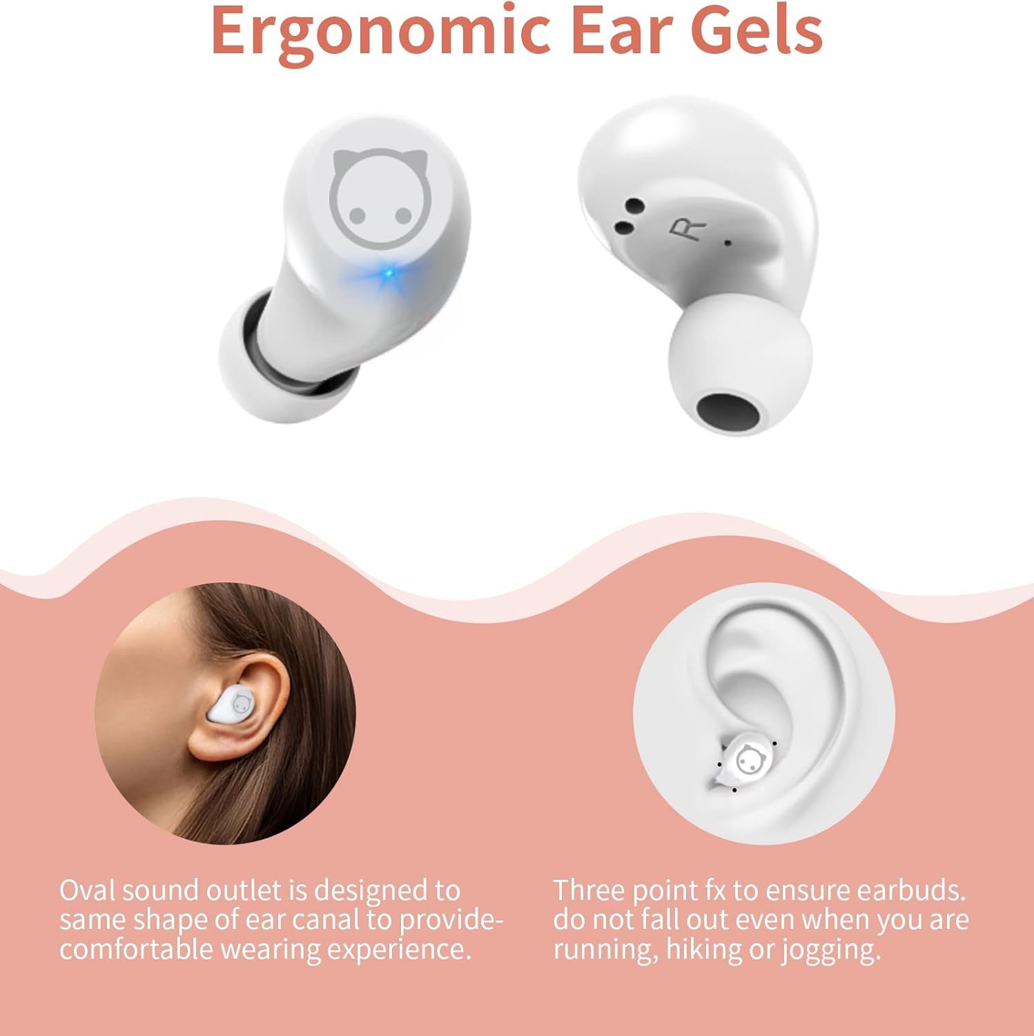 Pink Wireless Earbuds,Bluetooth in Ear Headphone with Microphone Comfort&Lightweight with Noise Cancellation,3D Surround Stereo,Long Life Portable Mini Charging Case(S/M/L Earctips)