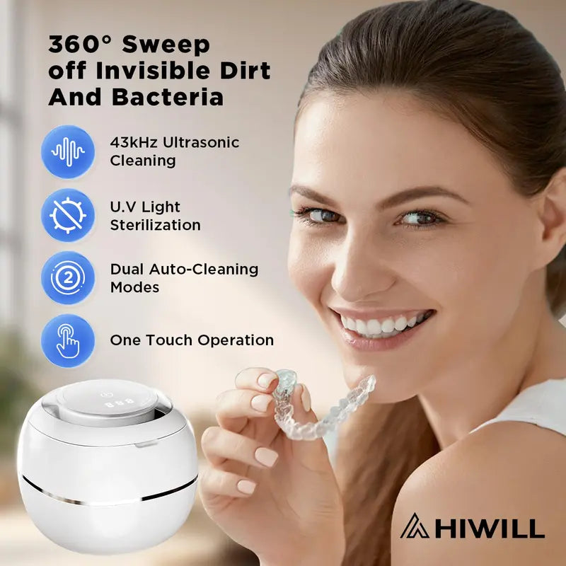 Ultrasonic Cleaner Retainer Cleaning Machine - 43Khz Ultra Sonic Clean Pod for Denture Mouth Guard Aligner Dental Trays (Upgraded) Oral Gift