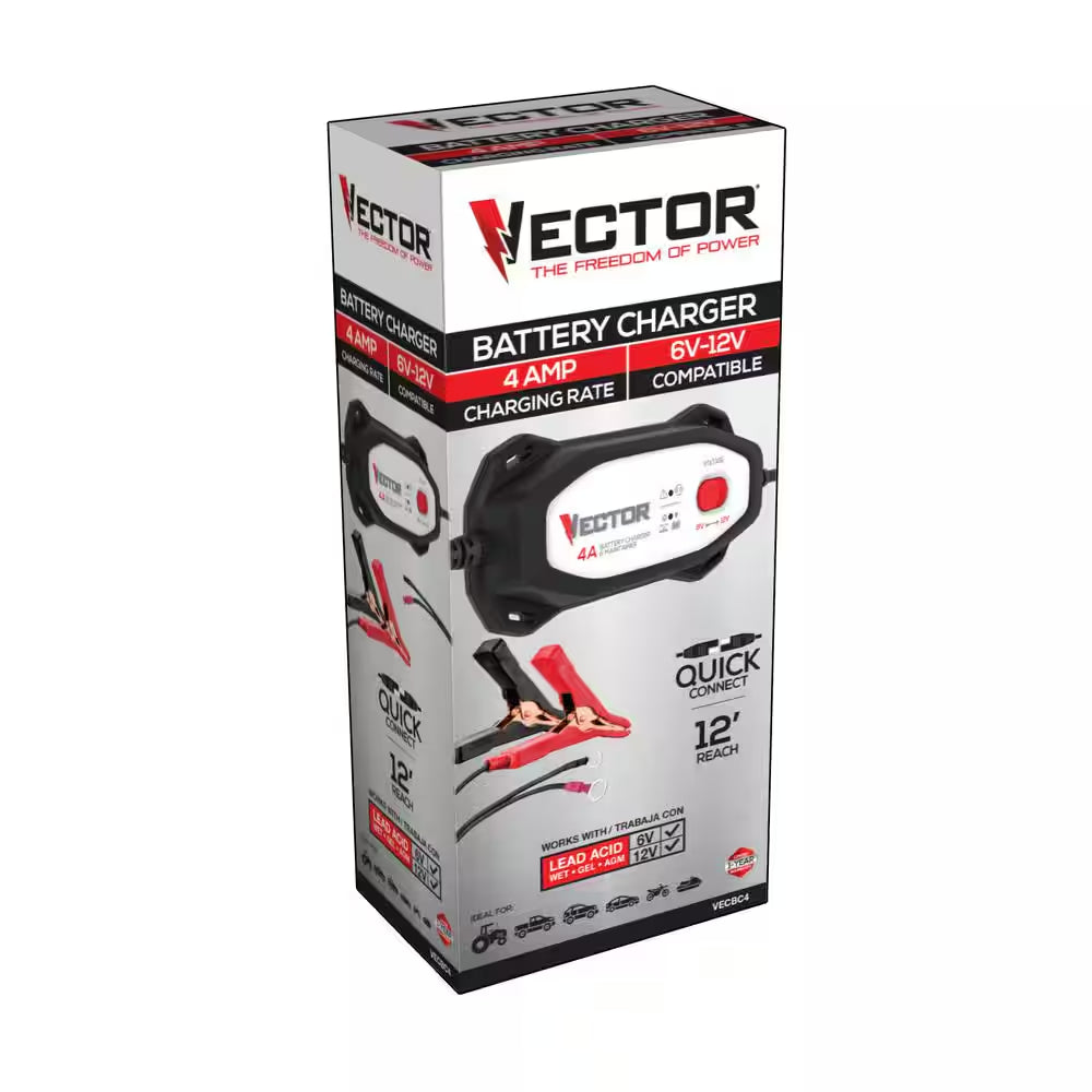 Reliable 4 Amp Battery Charger and Maintainer for 6V/12V Lead Acid Batteries