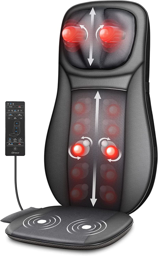 Shiatsu Neck & Back Massager with Heat, Full Back Kneading Shiatsu or Rolling Massage, Massage Chair Pad with Height Adjustment, Back Massager for Neck and Shoulder