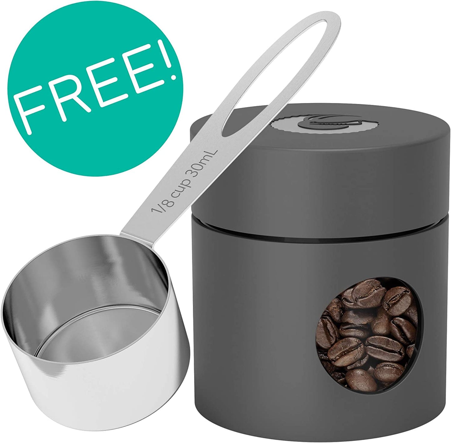Premium Airtight Coffee Canister - 16oz Stainless Steel & 4oz Borosilicate Glass with Date Tracker & Scoop for Fresh Beans, Ground Coffee, Sugar, Tea, & Cookies