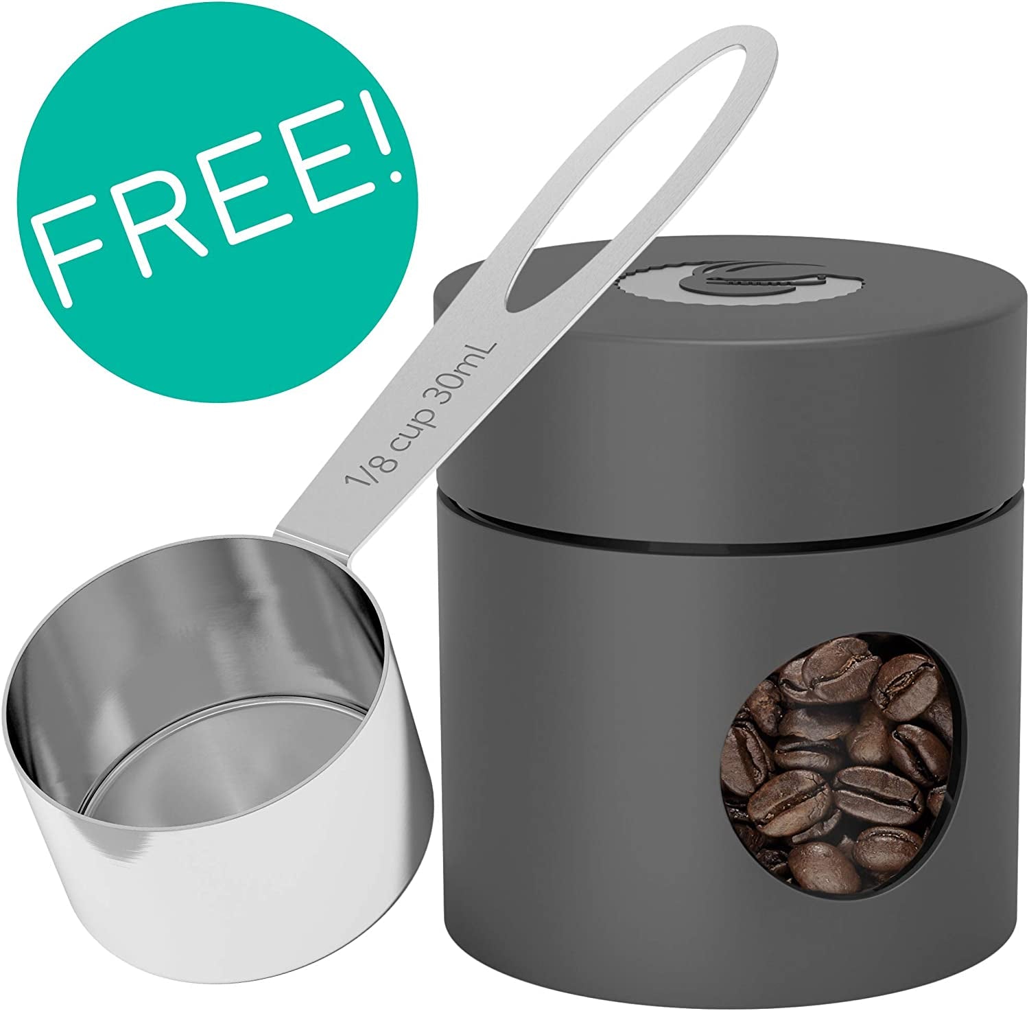 Premium Airtight Coffee Canister - 16oz Stainless Steel & 4oz Borosilicate Glass with Date Tracker & Scoop for Fresh Beans, Ground Coffee, Sugar, Tea, & Cookies