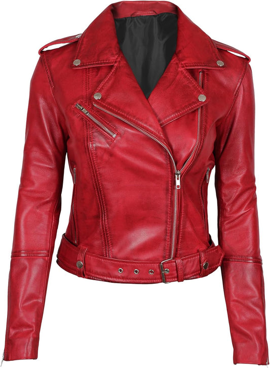 Asymmetrical Style Leather Jacket Women - Classic Pure Leather Womens Motorcycle Jacket
