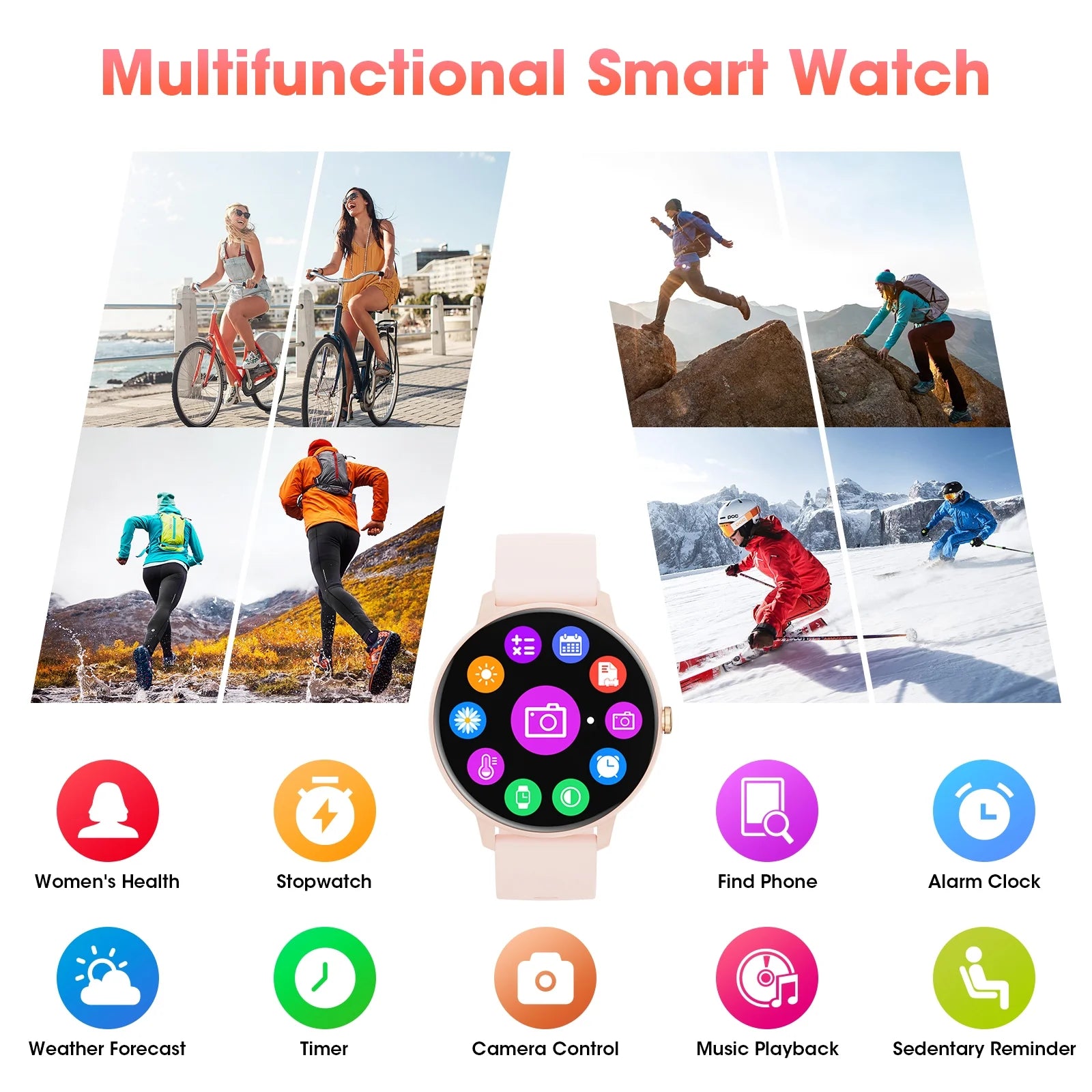 Women'S Smart Watch, 1.39-Inch HD Touch Screen, Fitness Tracker, Multiple Sports Modes, Wireless Calling, for Android and Iphone Devices (Pink)
