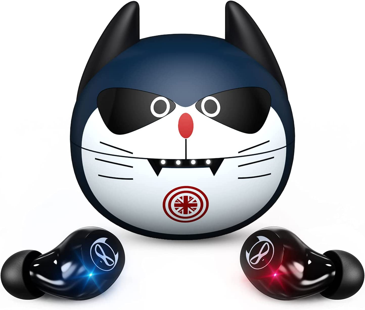 Kids Wireless Earbuds In-Ear Cute Little Devil Earphones for Kids Adult Gift 36H Playtime 3D Stereo Deep Bass Earbuds with Built-In Mic for Workout Sport (Blue Cat)