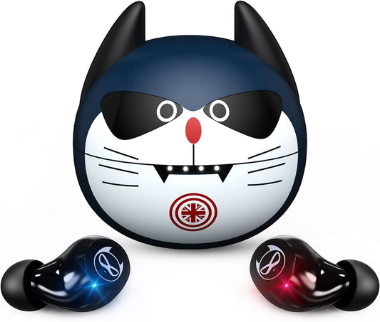 Kids Wireless Earbuds In-Ear Cute Little Devil Earphones for Kids Adult Gift 36H Playtime 3D Stereo Deep Bass Earbuds with Built-In Mic for Workout Sport (Blue Cat)
