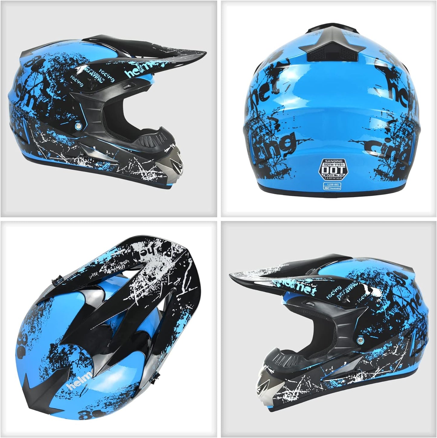 Dirt Bike Helmets Youth Motocross Helmet Fashion Adult Motorcycle Helmet Off-Road Moutain Bike Helmet DOT Approved 4Pcs Set
