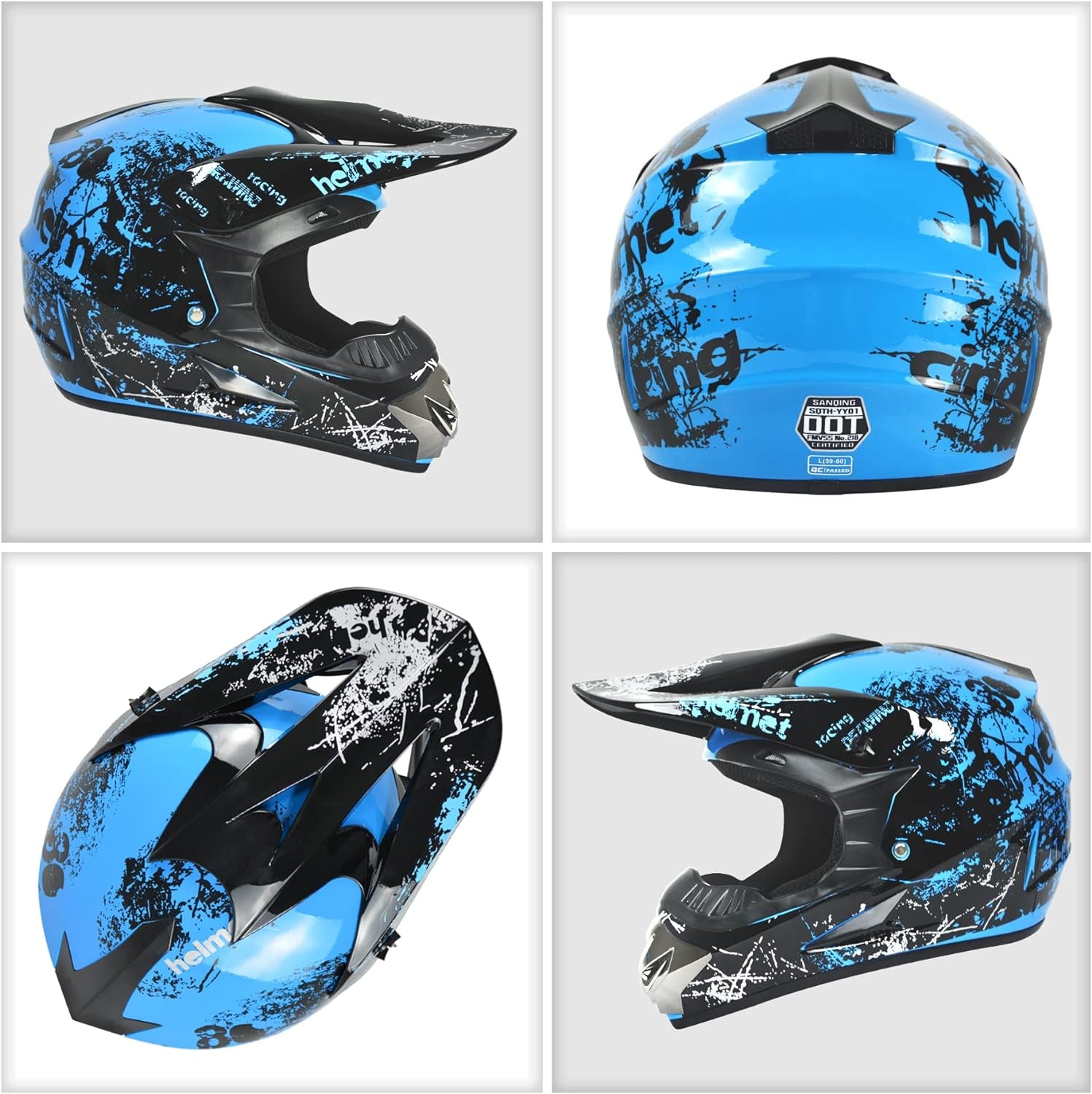 Dirt Bike Helmets Youth Motocross Helmet Fashion Adult Motorcycle Helmet Off-Road Moutain Bike Helmet DOT Approved 4Pcs Set