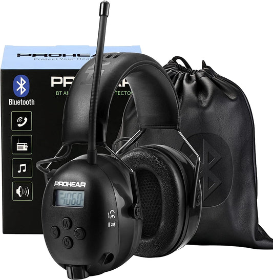 WOW! 033 Upgraded 5.3 Bluetooth Hearing Protection AM FM Radio Headphones, Noise Reduction Safety Earmuffs with Rechargeable 2000 Mah Battery, Ear Protector for Mowing Lawn Work - Black