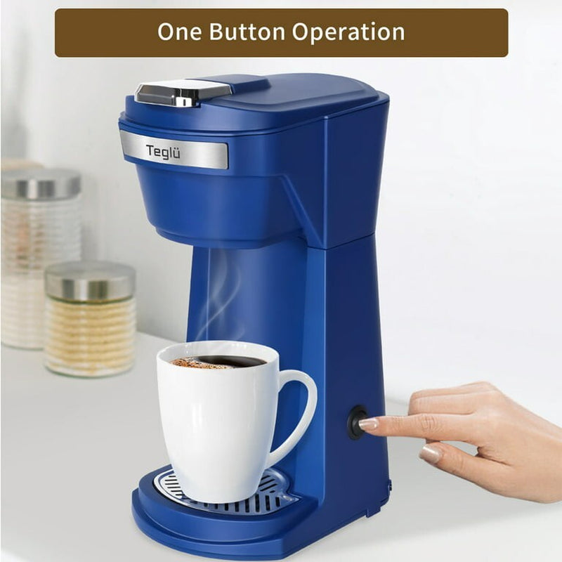 Brew Your Perfect Cup with the Mini K Cup Coffee Maker - Versatile Ground Coffee Machine in Stylish Blue