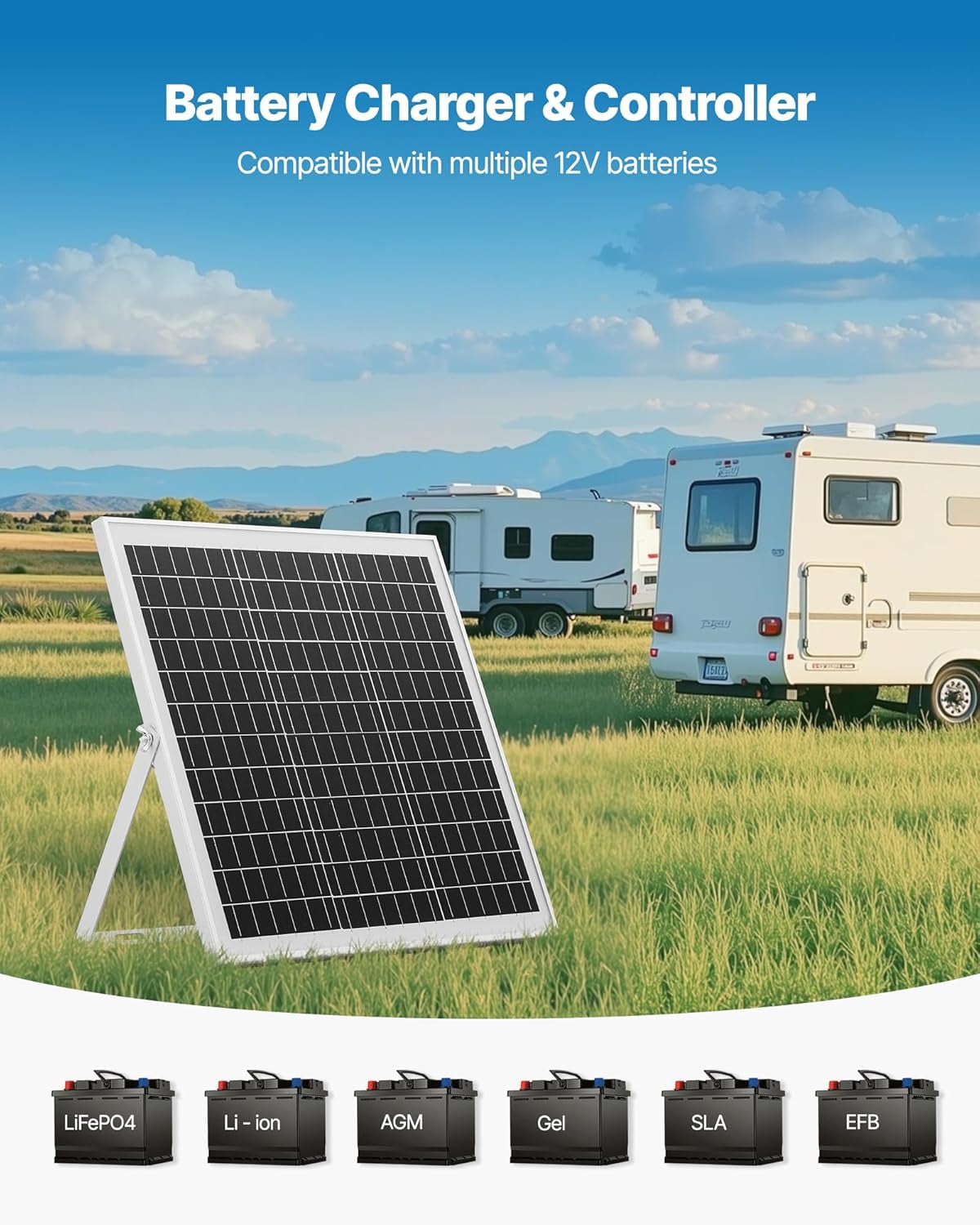 Power Up Your Adventures with the 20W 12V Solar Panel Battery Charger - Efficient, Reliable, and Weatherproof!