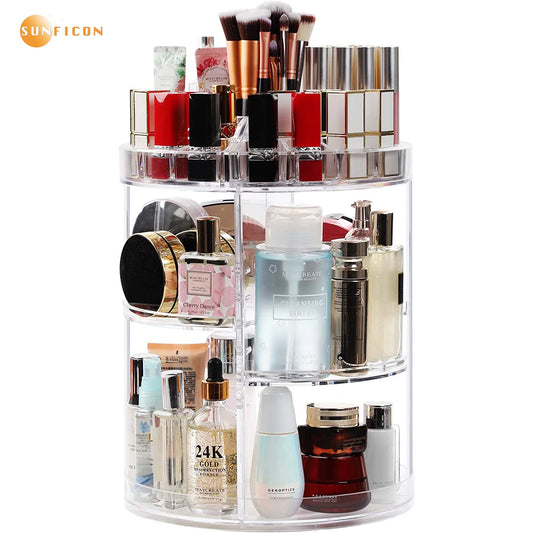 Makeup Organizer, 360 Degree Rotating Adjustable Cosmetic Storage Display Case with 4 Layers Large Capacity, Fits Jewelry, Makeup Brushes, Lipsticks and More, Clear Transparent