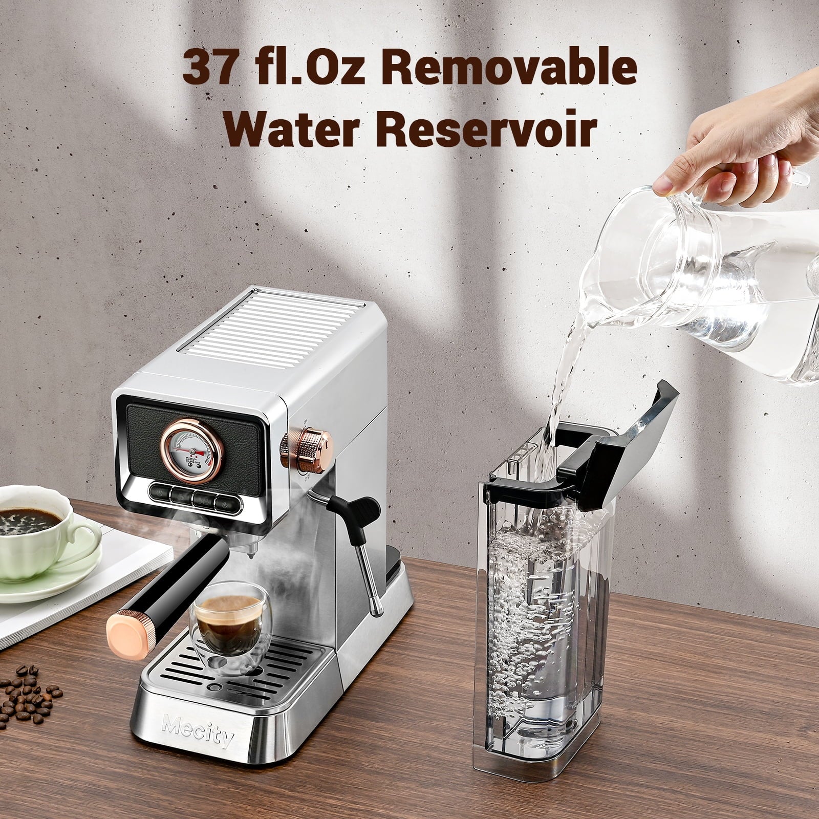 20 Bar Espresso Machine with Milk Frother, Brushed Stainless Steel Shell, 37 Fl.Oz Water Reservoir, Coffee Maker for Espresso, Latte, Mocha, Americano. 1400W, Silver
