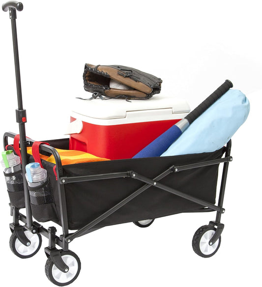 "🌊🛒 Get Ready for Adventure with Our Collapsible Folding Beach Wagon in Sleek Black! Perfect for Outdoor Fun! 🏖️✨"