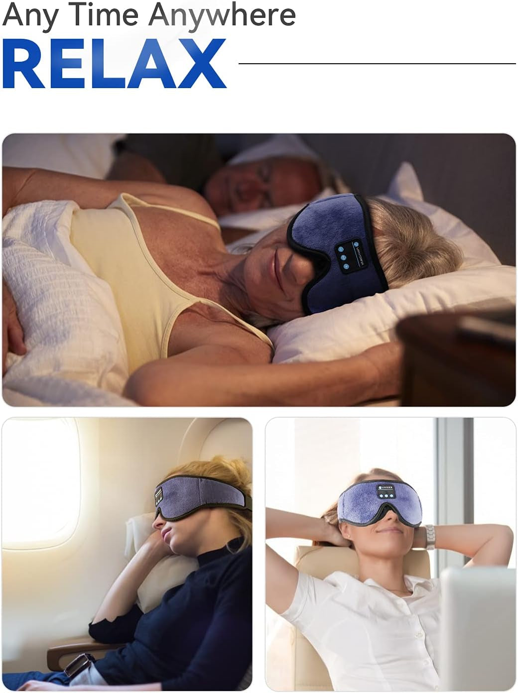 Sleep Headphones, 3D Bluetooth Sleep Mask,  Washable Sleeping Headphones with Adjustable Ultra Thin Stereo Speakers Microphone Hands Free for Insomnia Travel