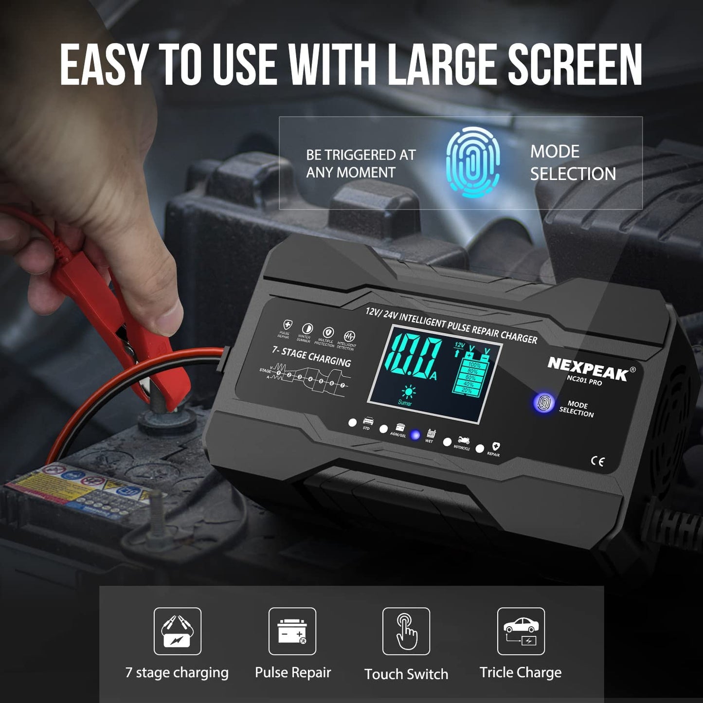 Smart 12V/24V Battery Charger for Cars, Boats, and More - Quick, Safe, and Efficient Charging