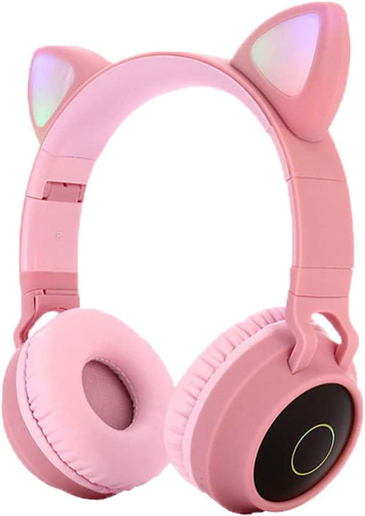 🎧✨ Purr-fect Pink Cat Ear Bluetooth Headphones for Kids! 🐾 Foldable, Wireless, and Features LED Lights! 🎶🎤 Compatible with Smartphones, PCs, and Tablets! #KidsTech #CatEarHeadphones