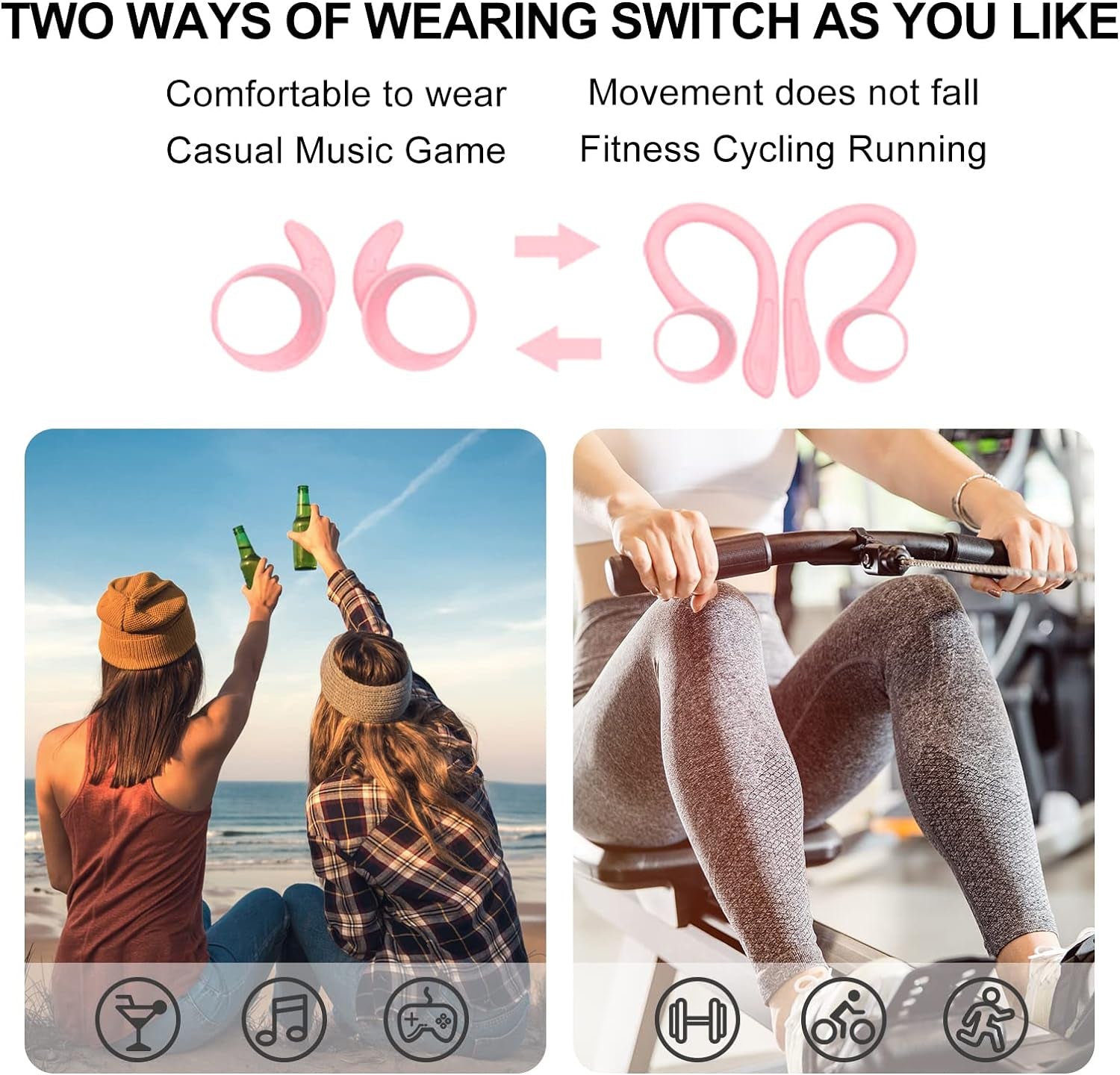 Pink over Ear Wireless Earbuds with Earhooks Running Bluetooth Earbuds with Ear Hook Waterproof Small Earphones in Ear Headphones Noise Cancelling Headset Android Ear Buds for Workout Sport Gym