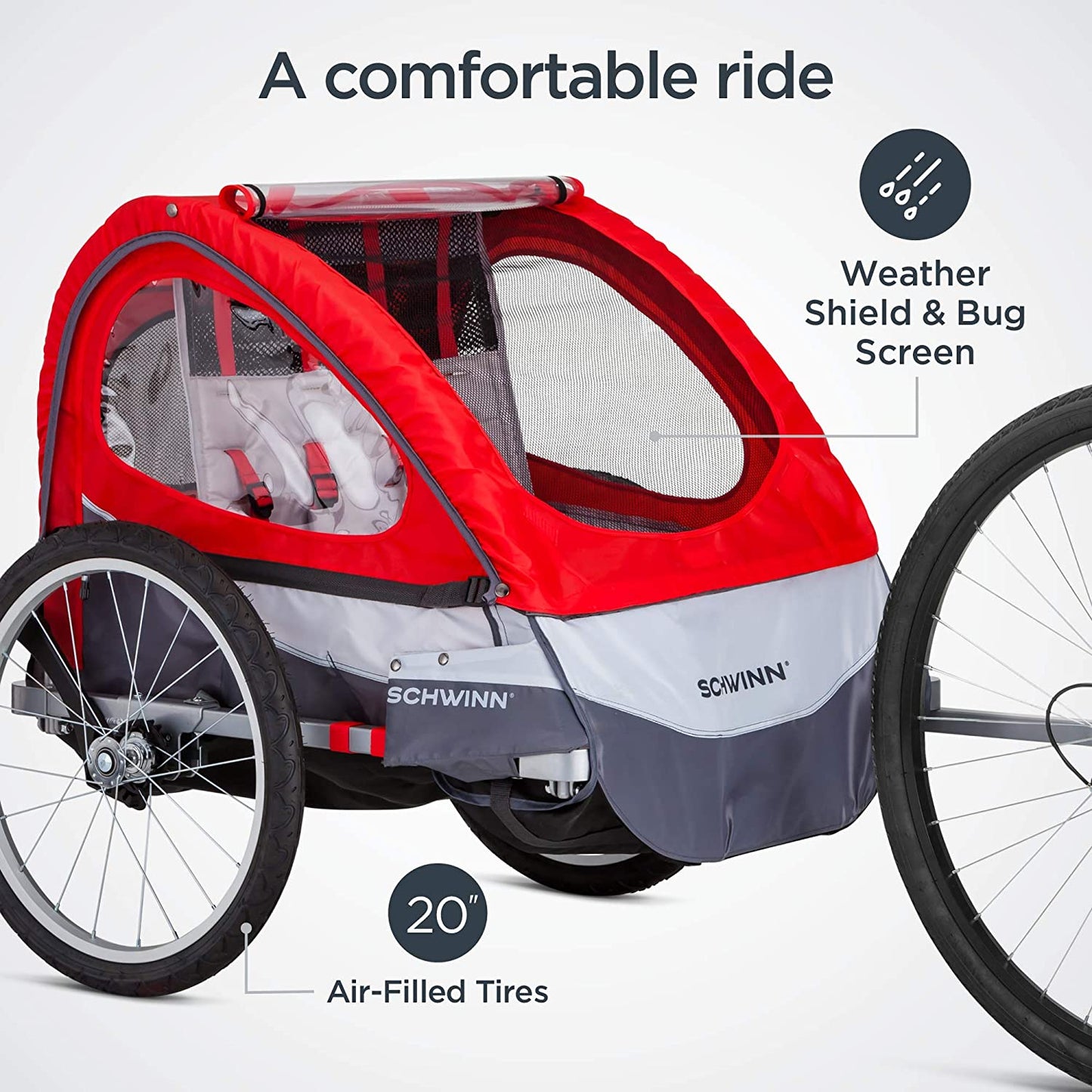 🌟 Ready for Adventure? 🚴‍♂️ Meet the Joyrider Echo & Trailblazer Child Bike Trailer!🛡️ Choose single or double seats, smooth rides with 16/20" air-filled tires! 🐞 Includes bug screen & weather shield! #FamilyFun #BikeAdventures