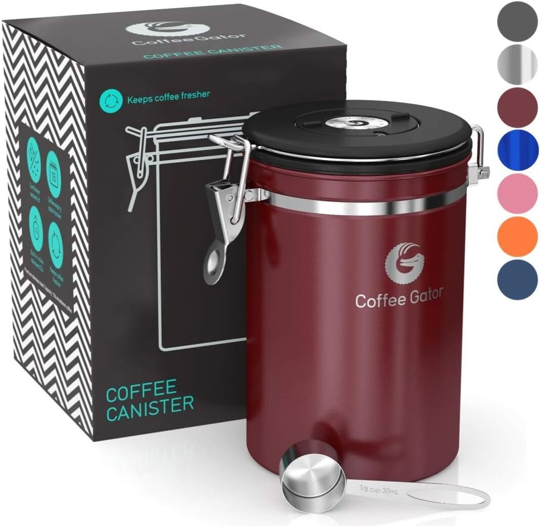 Premium Airtight Coffee Canister - 16oz Stainless Steel & 4oz Borosilicate Glass with Date Tracker & Scoop for Fresh Beans, Ground Coffee, Sugar, Tea, & Cookies