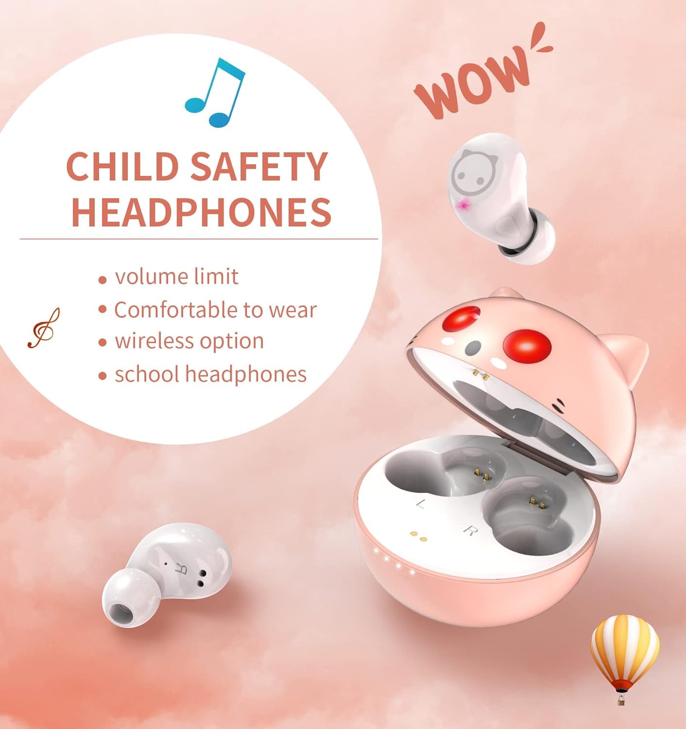 Pink Wireless Earbuds,Bluetooth in Ear Headphone with Microphone Comfort&Lightweight with Noise Cancellation,3D Surround Stereo,Long Life Portable Mini Charging Case(S/M/L Earctips)