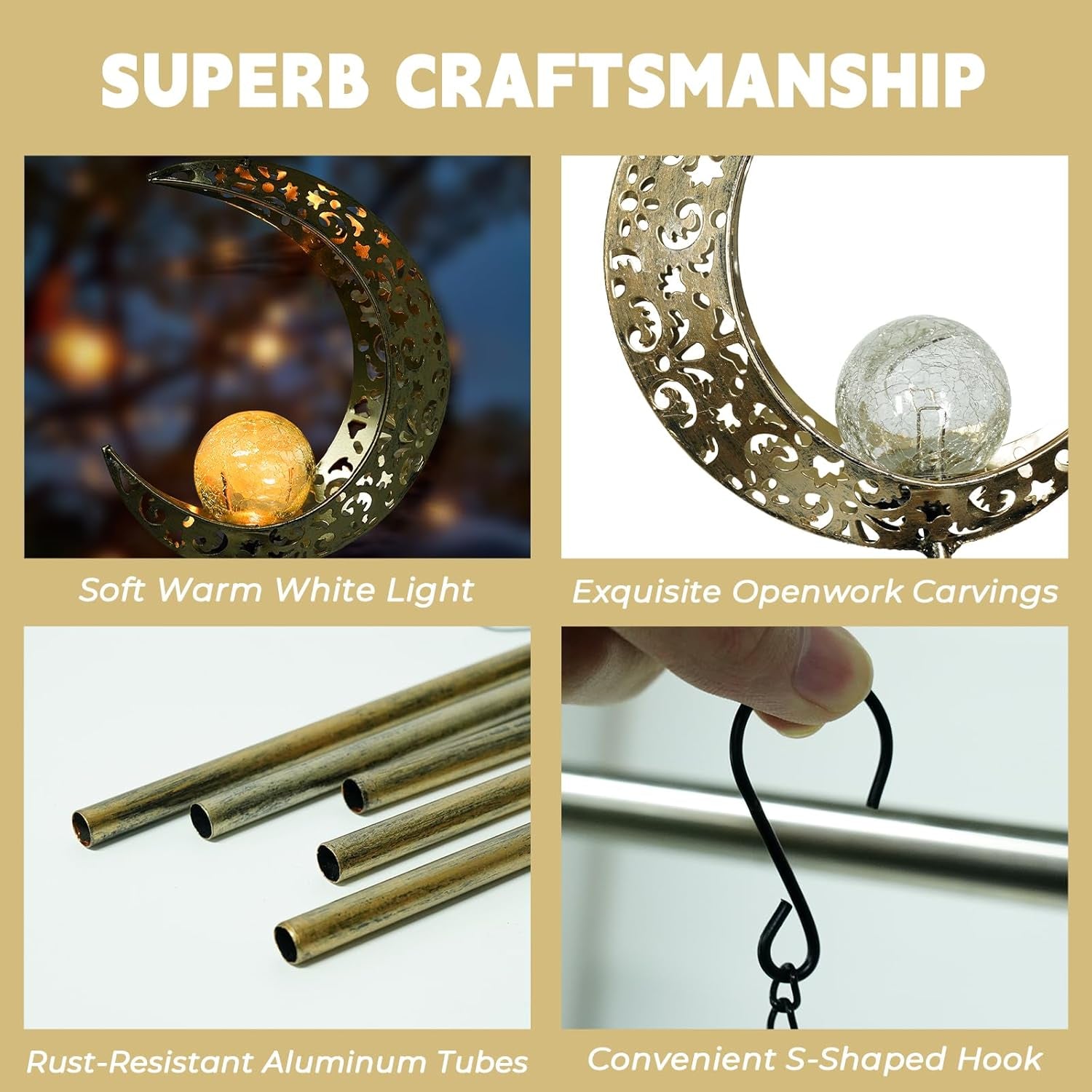 Enchanting Solar Moon Wind Chimes - Illuminate Your Porch with Elegant Sound and Light