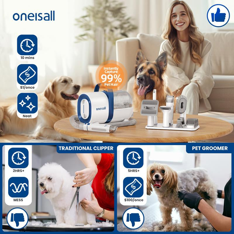 Transform Your Pet's Grooming Routine with the Oneisall Dog Hair Vacuum & Grooming Kit - Complete with Clipper, Nail Grinder, and 7 Essential Tools!