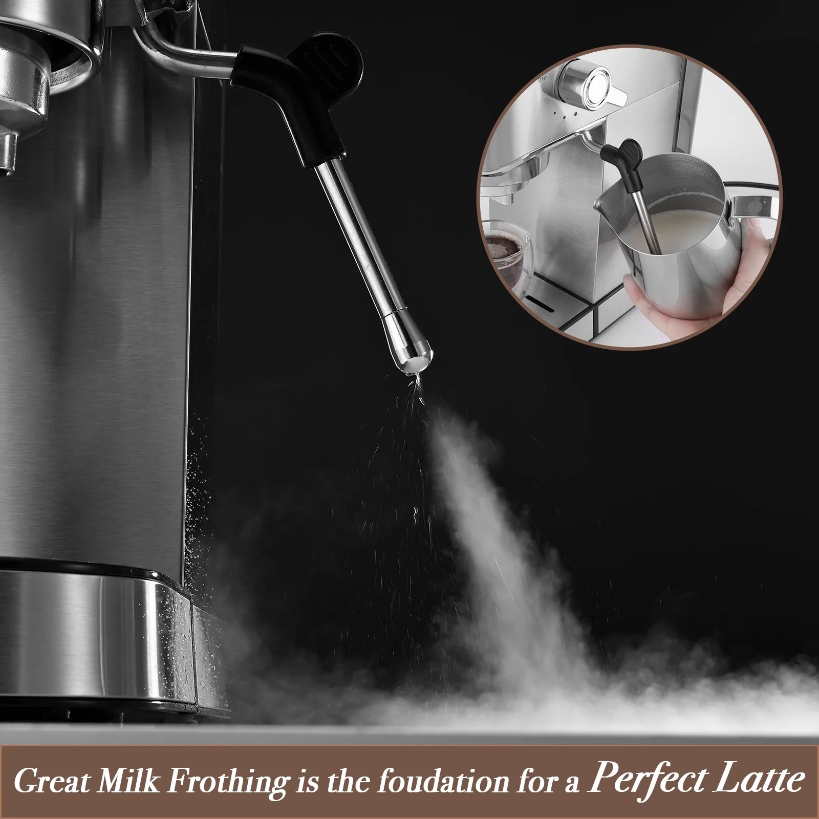 20 Bar Espresso Machine with Milk Frother, Brushed Stainless Steel Shell, 37 Fl.Oz Water Reservoir, Coffee Maker for Espresso, Latte, Mocha, Americano. 120V, 1350W