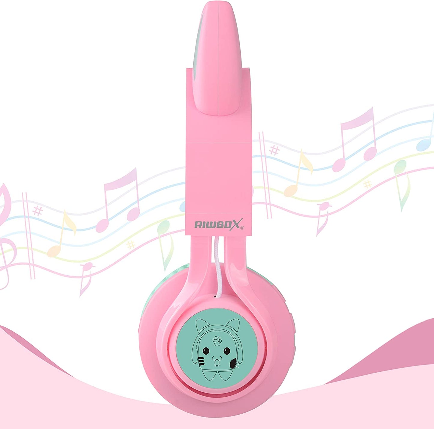CT-7 Cat Ear Bluetooth Headphones - Fun LED Light-Up Wireless Over-Ear Headphones with Microphone and Volume Control for Kids, Perfect for Travel, School, and Gaming