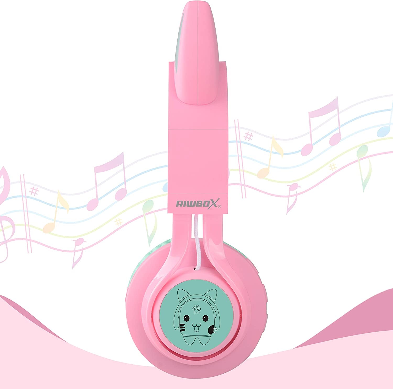CT-7 Cat Ear Bluetooth Headphones - Fun LED Light-Up Wireless Over-Ear Headphones with Microphone and Volume Control for Kids, Perfect for Travel, School, and Gaming
